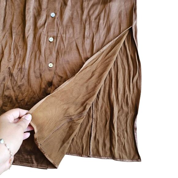 Madewell womens Sz 2 brown satin button front midi dress - Picture 8 of 9